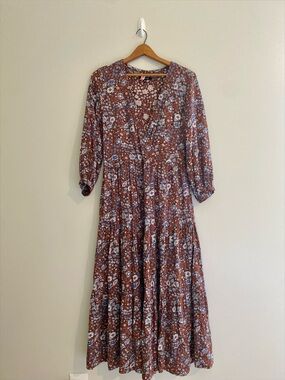 Madewell Floral Tiered Midi Dress - Rust Blue Floral